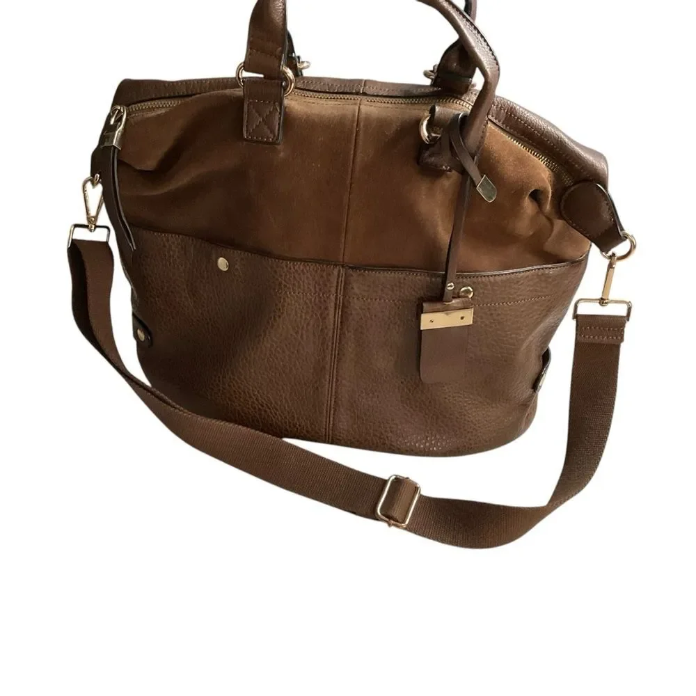 Unbranded Mixed Material Brown Satchel Handbag Detachable Strap Crossbody Bag